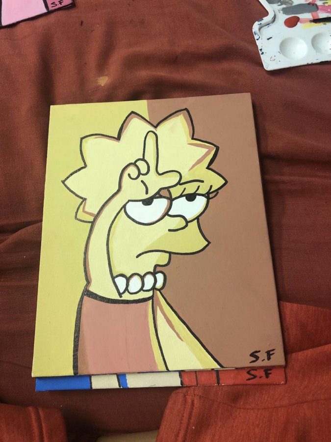 Painting of Lisa from the TV show The Simpsons done by Sofia Flores.