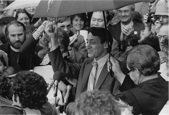 Harvey Milk Inauguration ©1978/2009 Efren Ramirez
Ramirez historical photograph of Harvey Milks inauguration (above) has recently been selected to
be included in the Gay Icons Exhibition at the prestigious National Portrait Gallery in London.