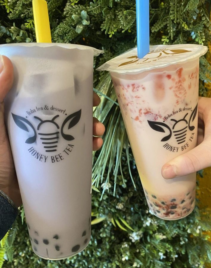 Taro Boba Tea and Strawberry Boba Tea from Honey Bee Tea