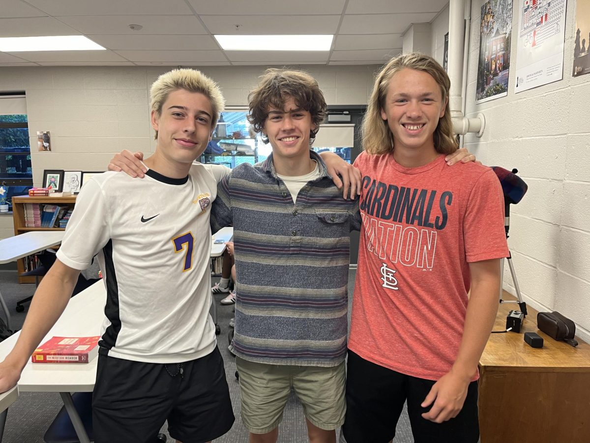 Senior Class officers pose for a picture in  Mrs. Cohen class. Senior, Lucas Kelley, Abel Curdt, and Jackson Curd. 